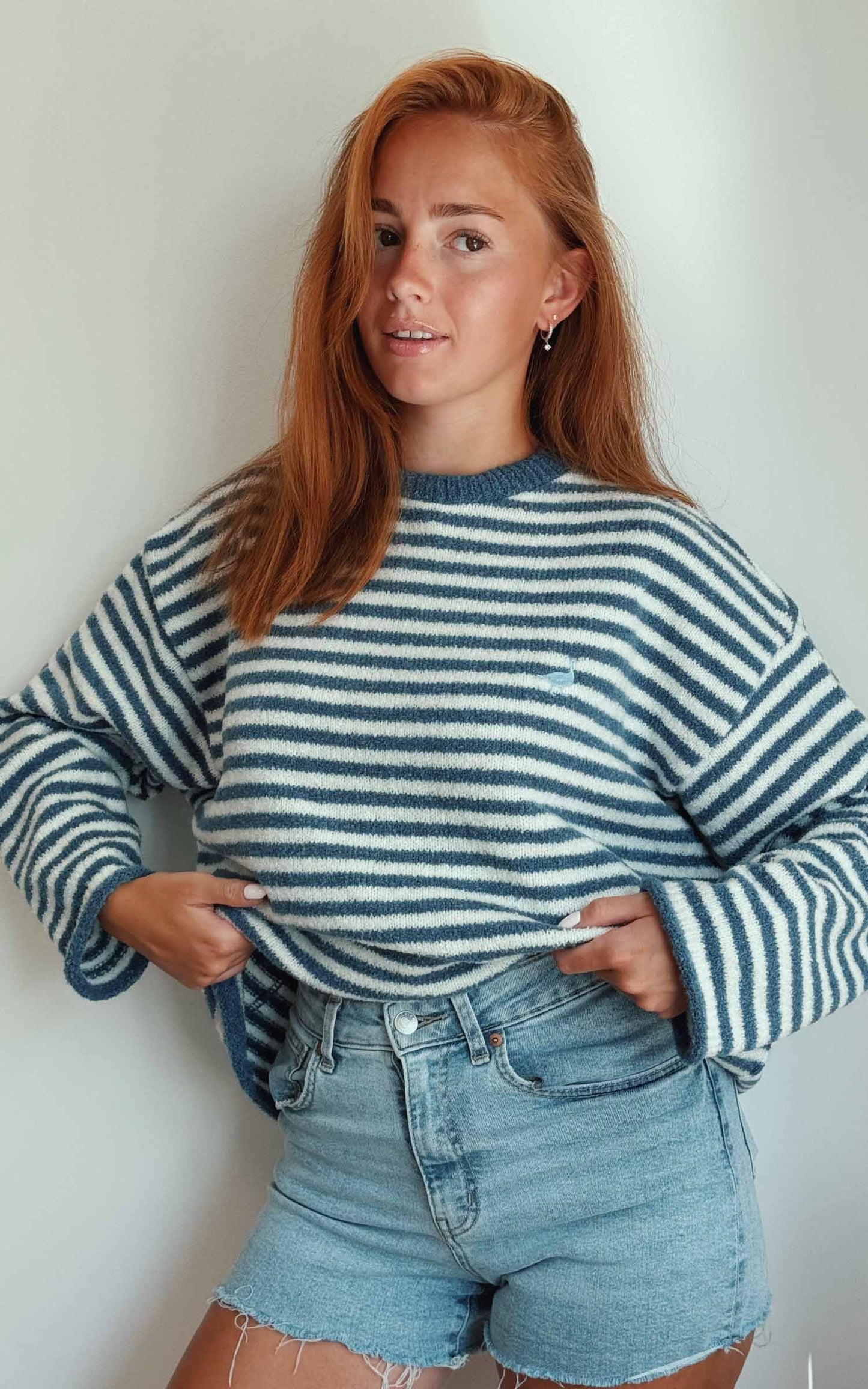 Goose Knitted Stripe Jumper – Denim Blue