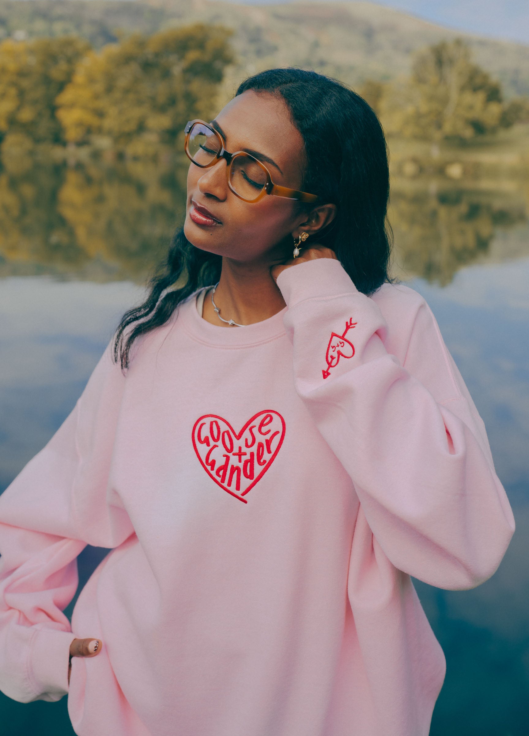 Unisex Baby Pink Heart Club Embroidered Sweatshirt Goose and