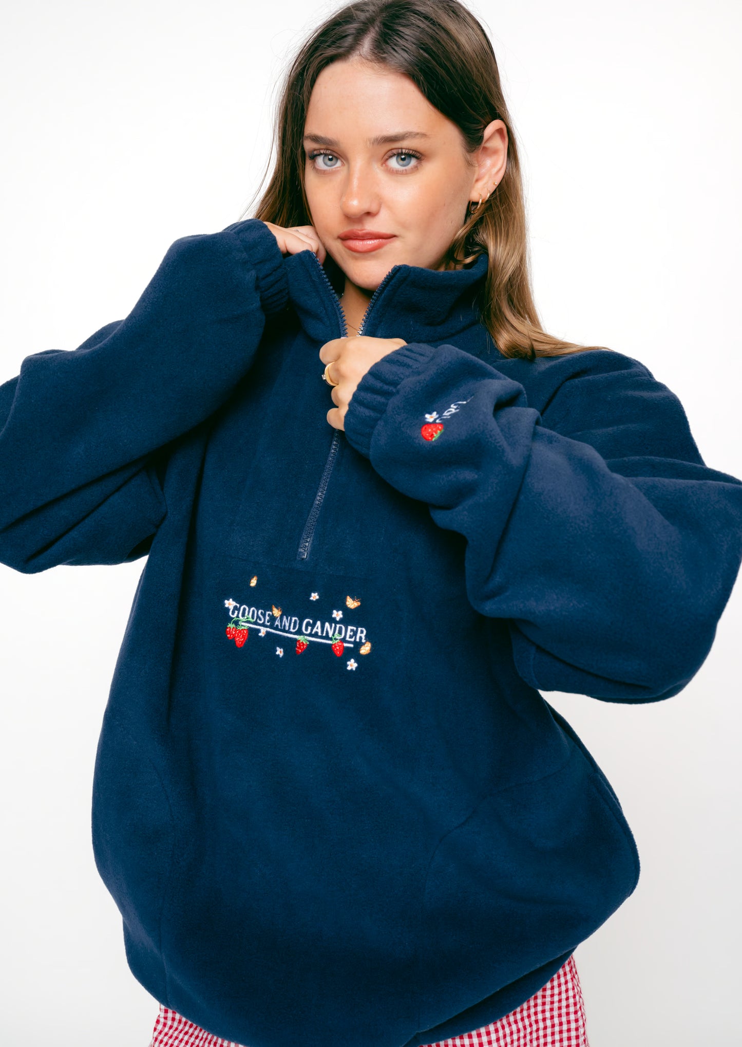 Strawberry 1/4 Zip Fleece - Navy