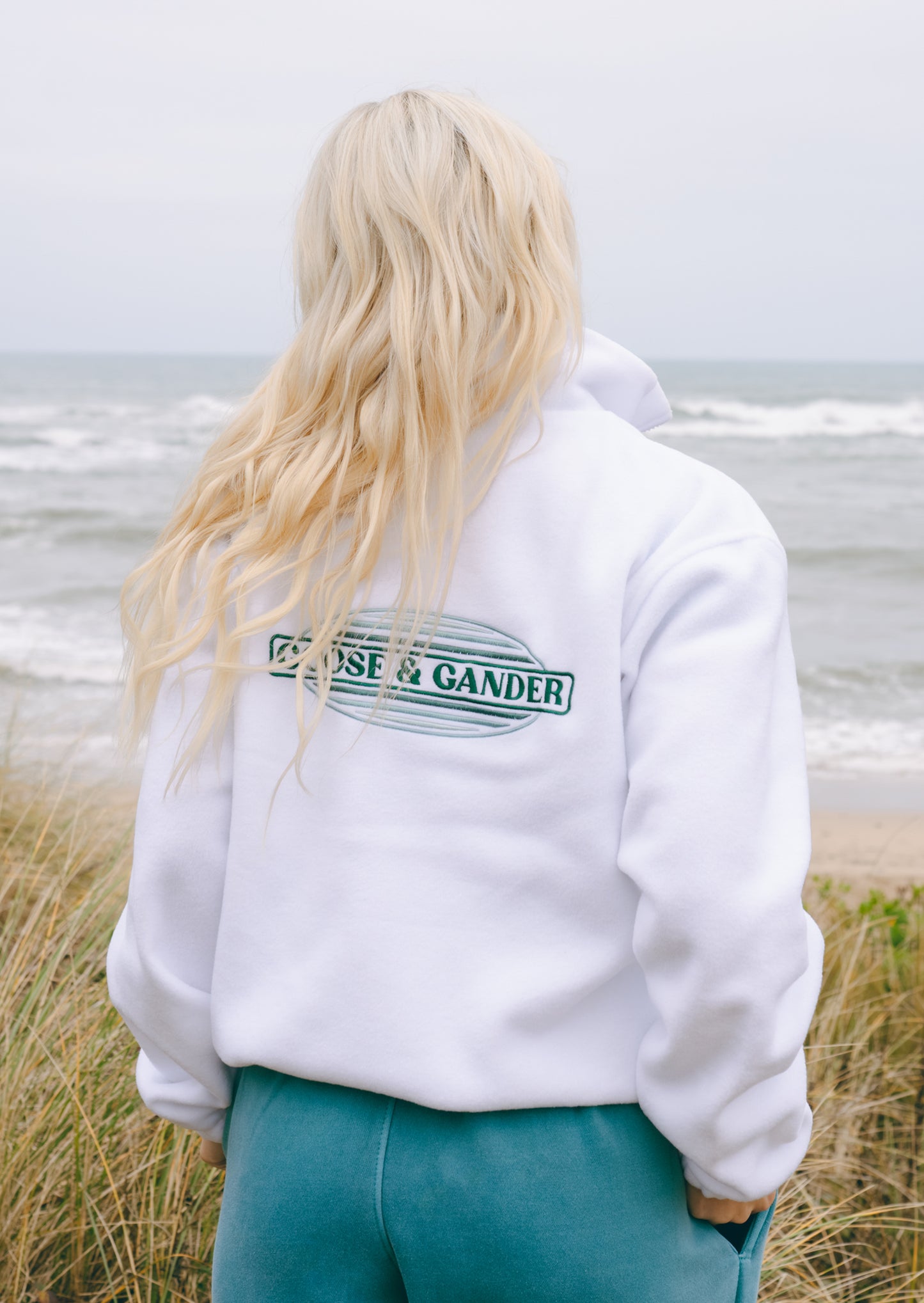 Oval Embroidered Full Zip Fleece - White