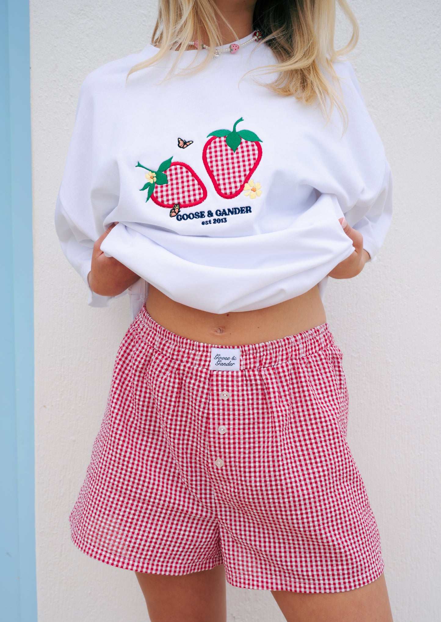 Strawberry Boyfriend Short - Red Gingham