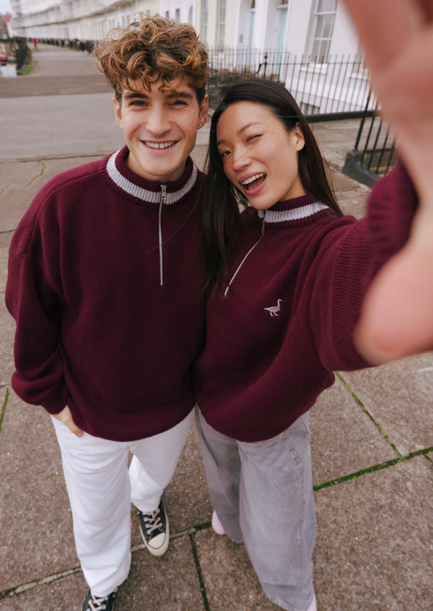 Unisex Knitted Goose 1/4 Zip Sweat - Burgundy