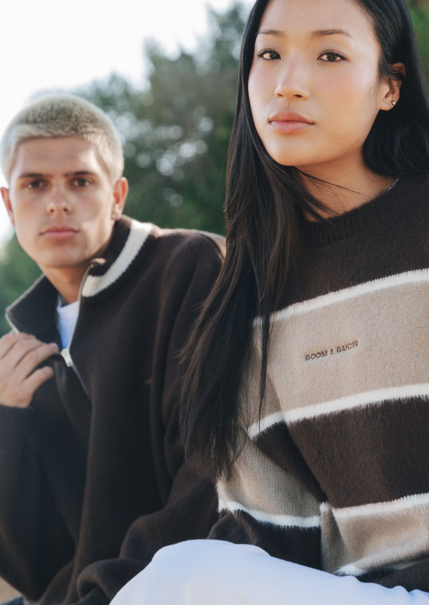 Knitted Striped Jumper - Brown