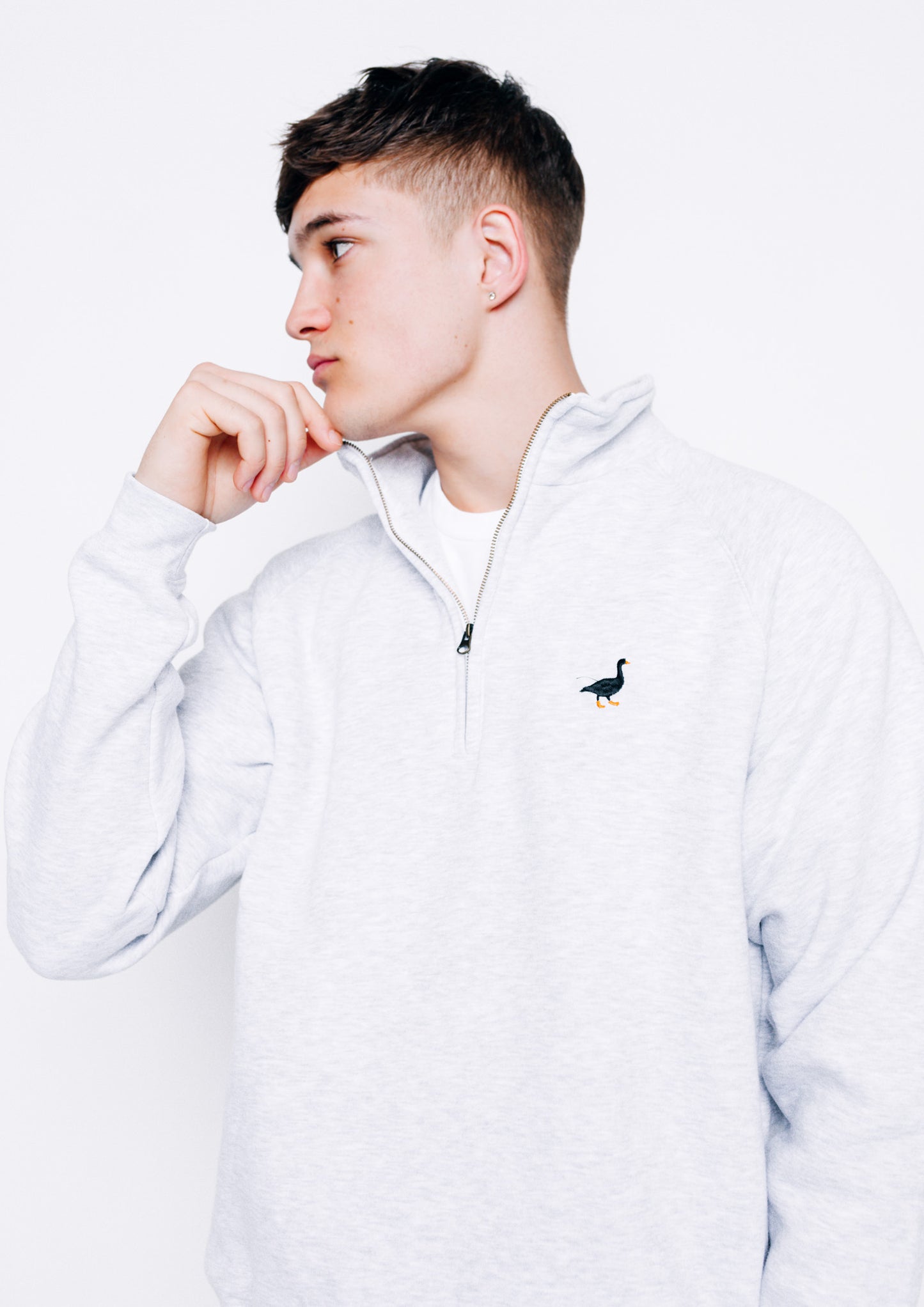 Unisex Premium Goose 1/4 Zip Sweat - Ash Grey