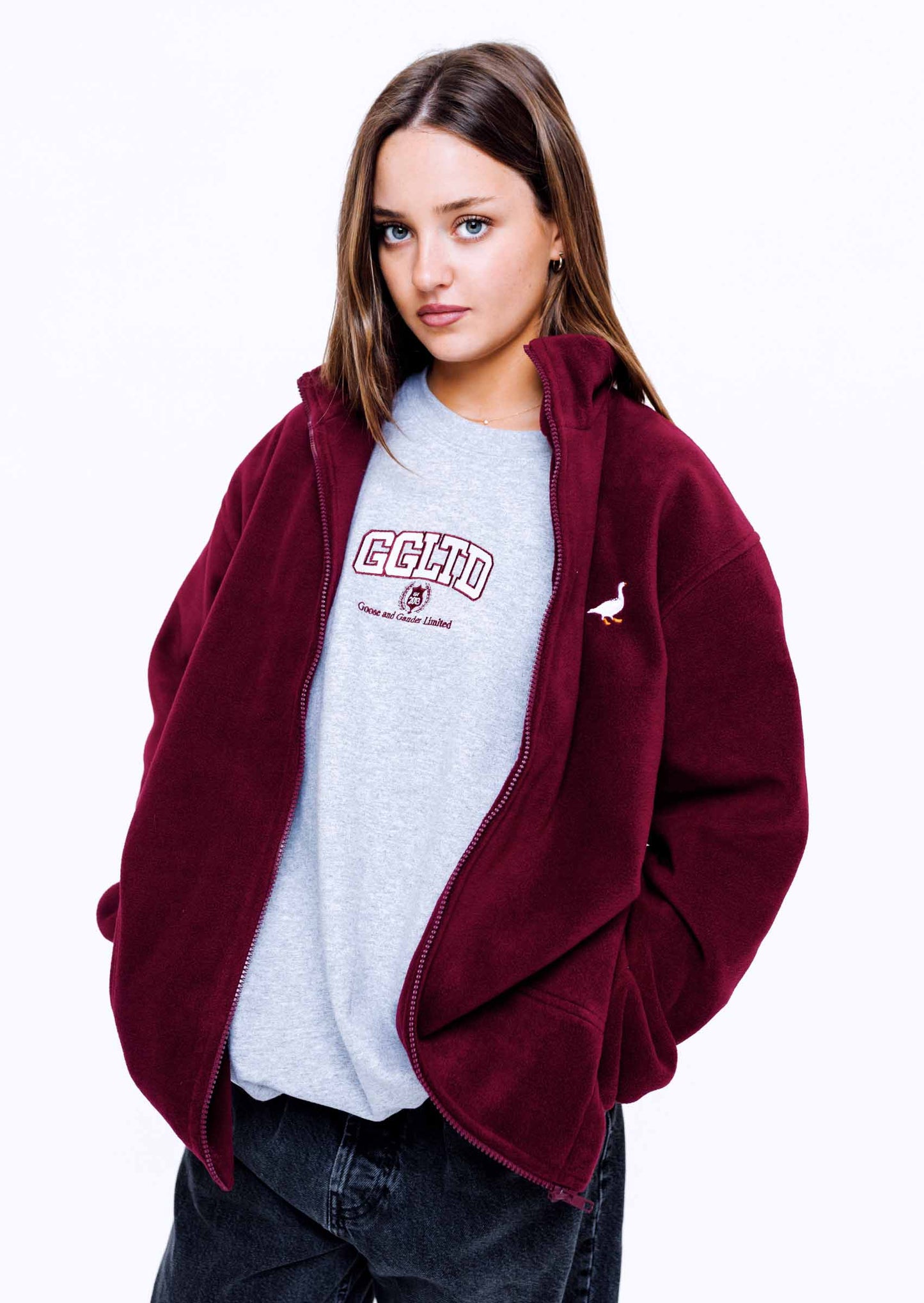 Unisex Goose Full Zip Fleece - Burgundy
