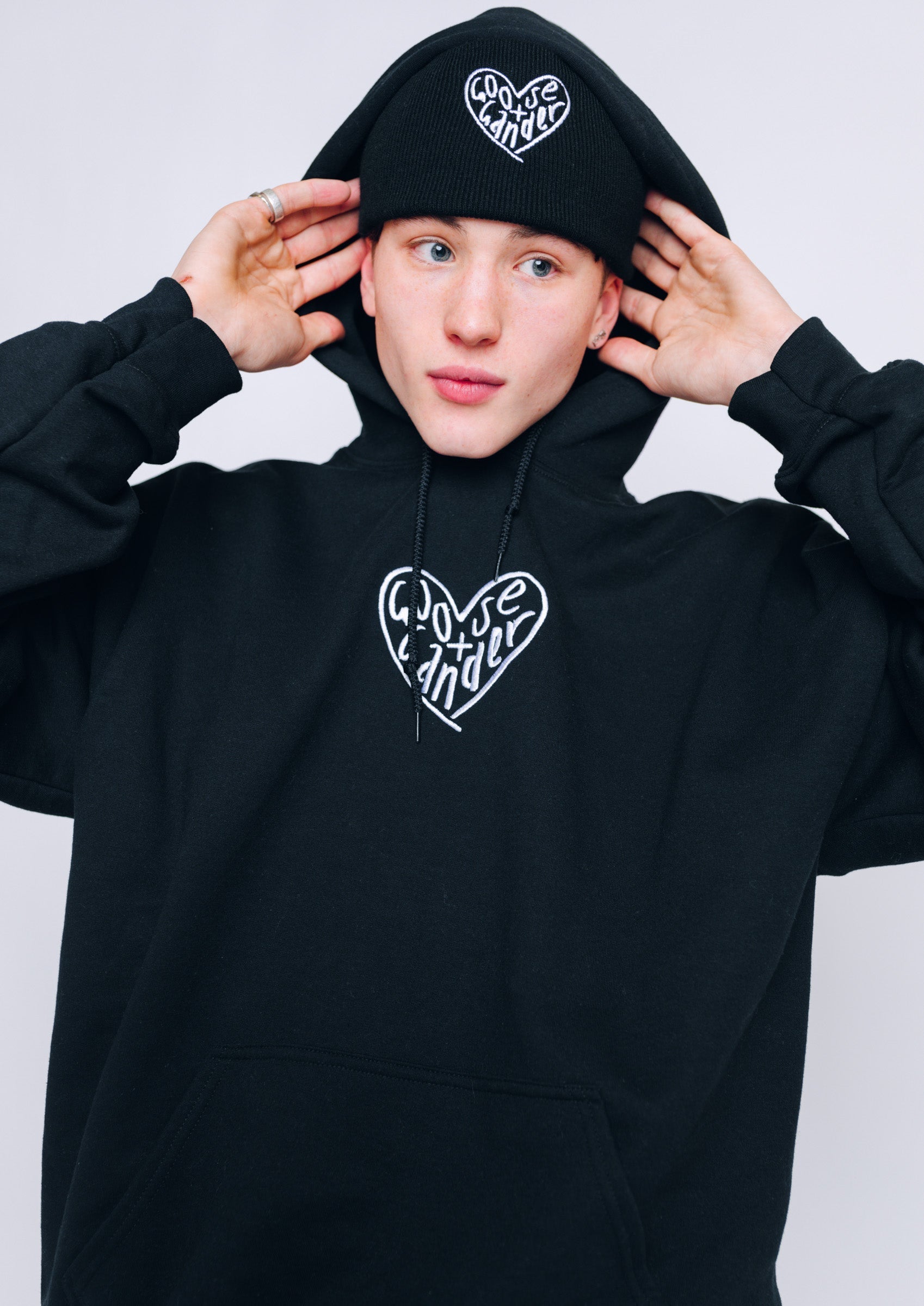 Unisex Black Heart Club Embroidered Hoodie – Goose u0026 Gander