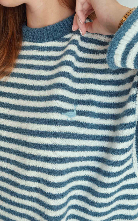 Goose Knitted Stripe Jumper – Denim Blue