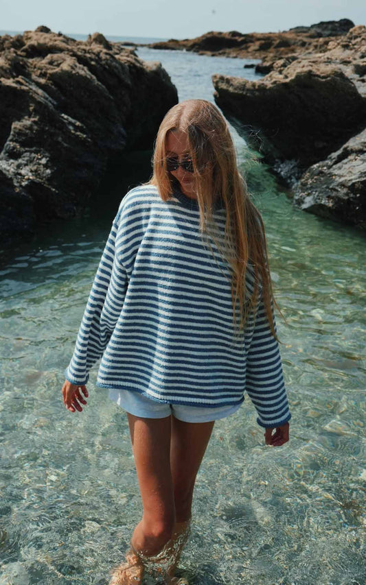 Goose Knitted Stripe Jumper – Denim Blue