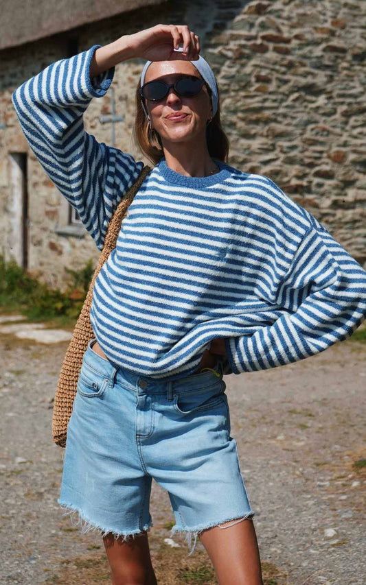 Goose Knitted Stripe Jumper – Denim Blue