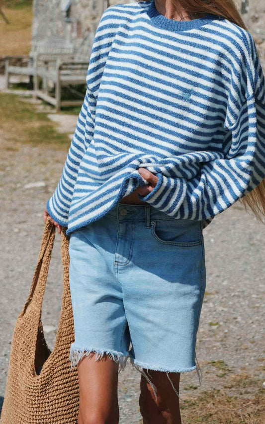 Goose Knitted Stripe Jumper – Denim Blue