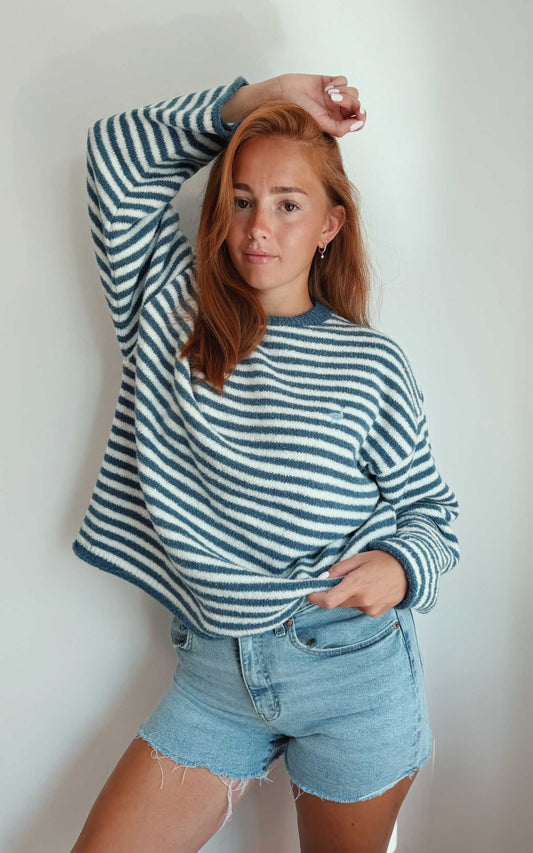 Goose Knitted Stripe Jumper – Denim Blue