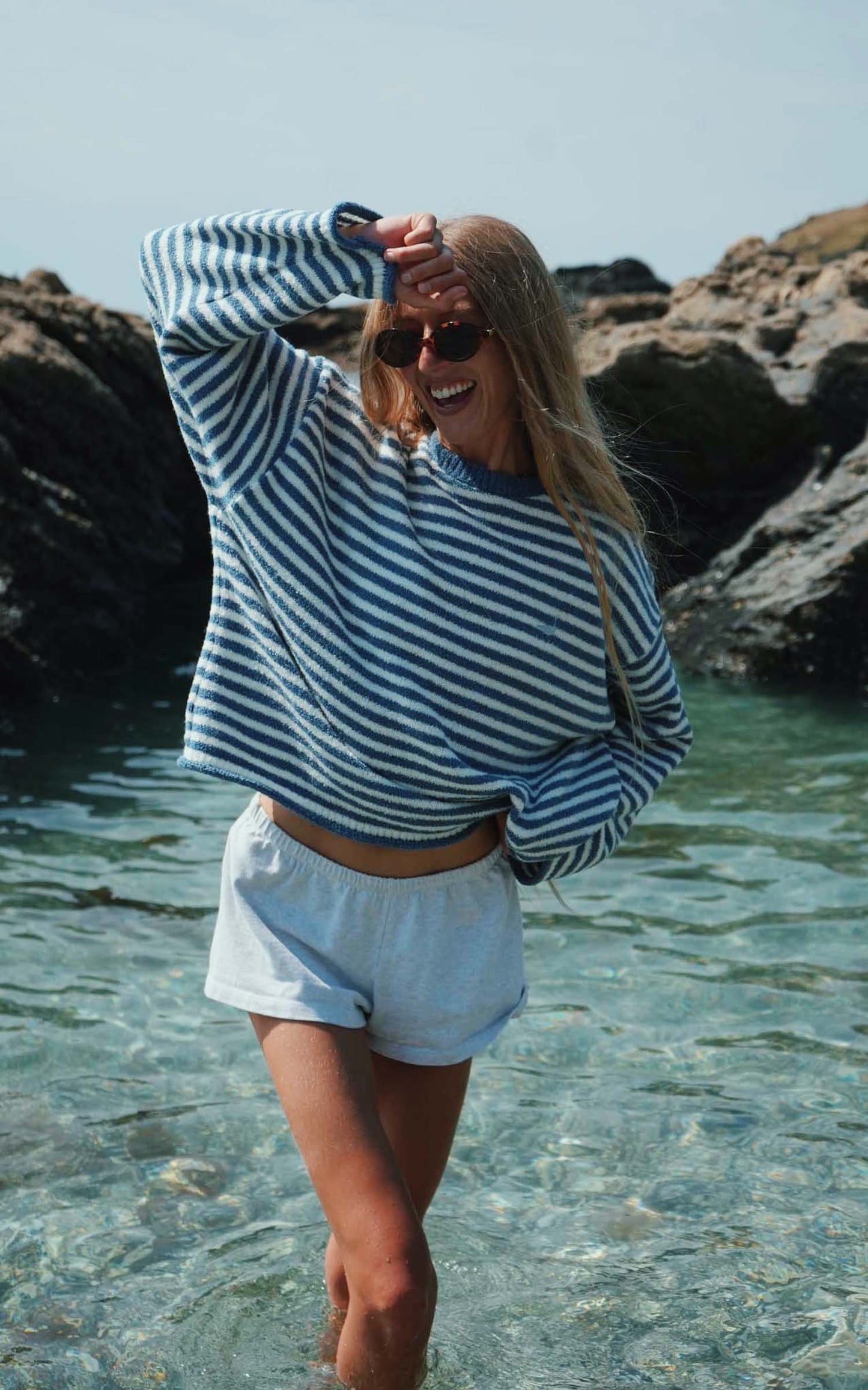 Goose Knitted Stripe Jumper – Denim Blue
