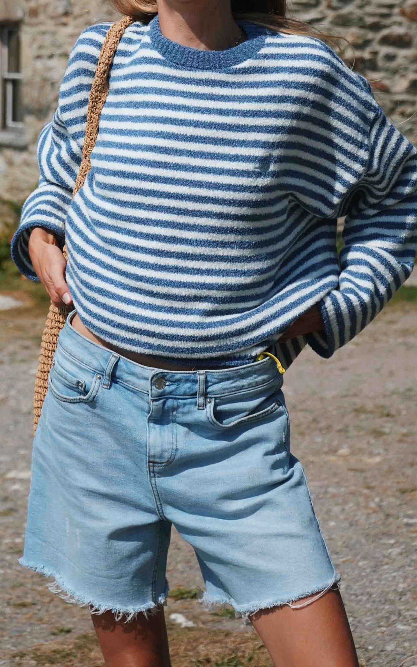 Goose Knitted Stripe Jumper – Denim Blue