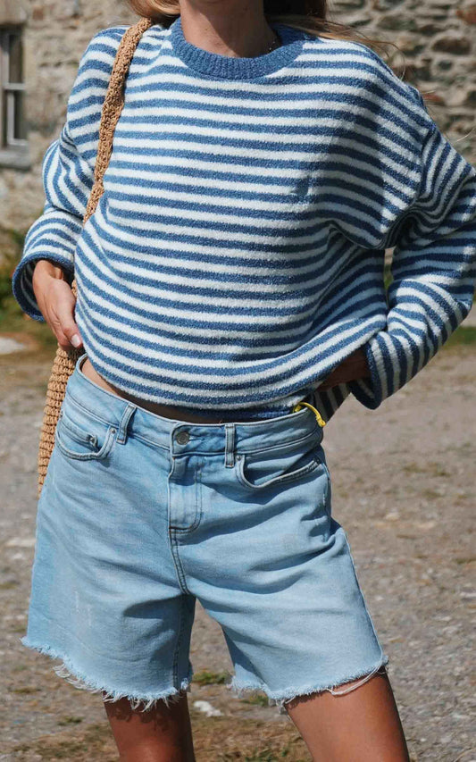 Goose Knitted Stripe Jumper – Denim Blue