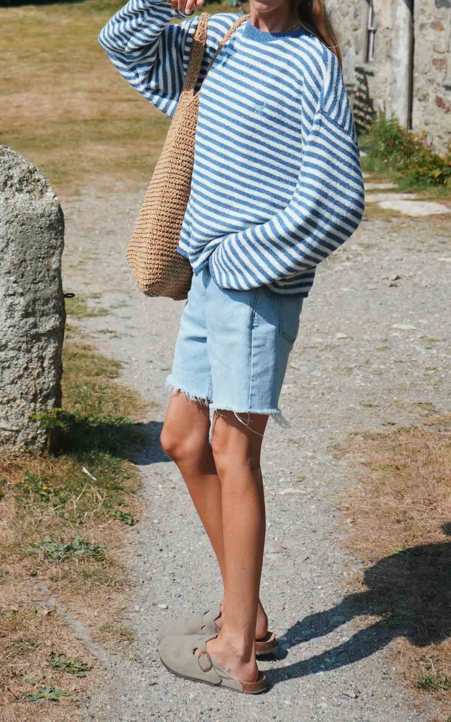 Goose Knitted Stripe Jumper – Denim Blue