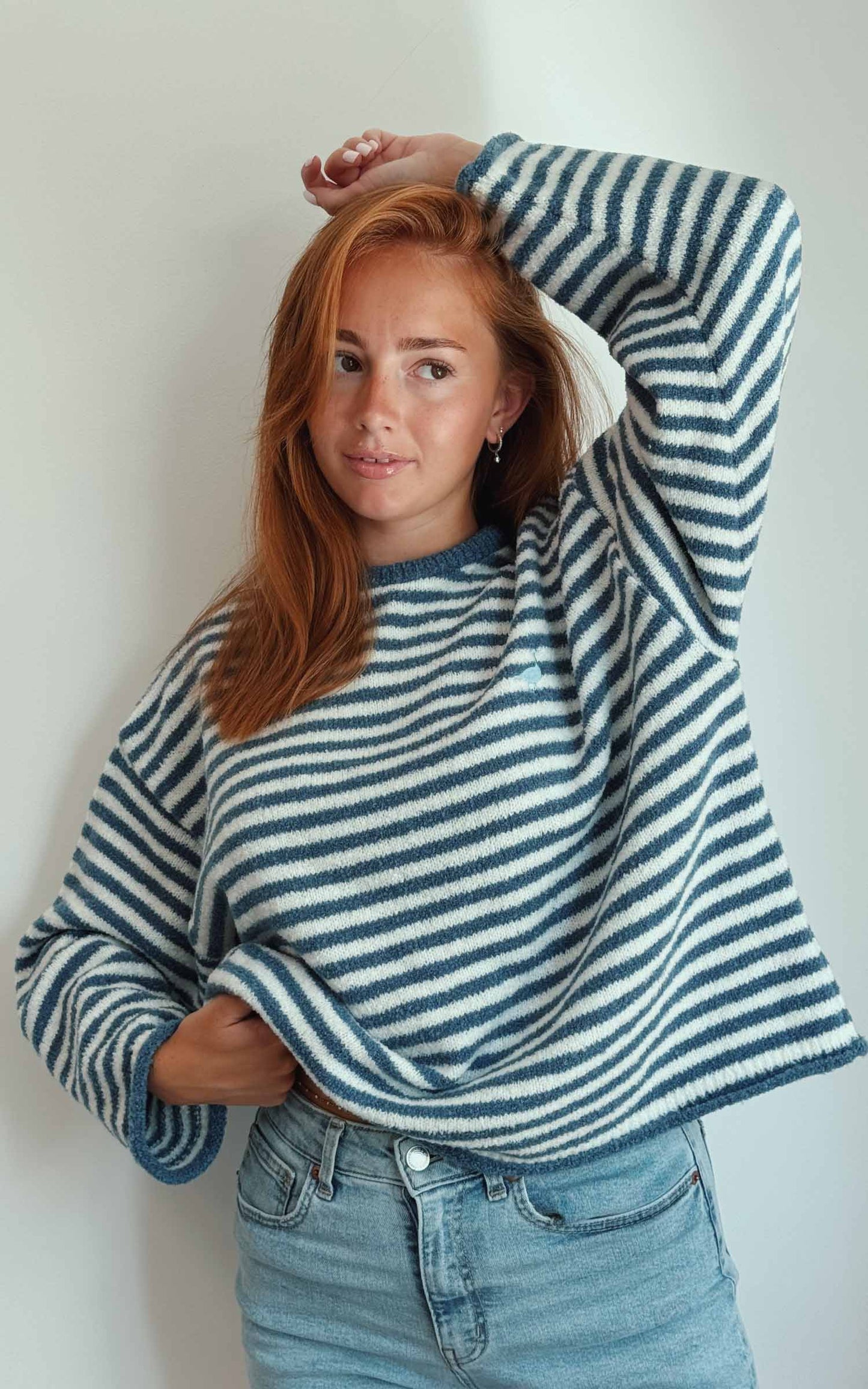 Goose Knitted Stripe Jumper – Denim Blue