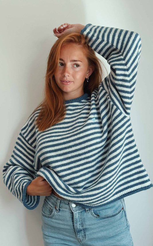 Goose Knitted Stripe Jumper – Denim Blue