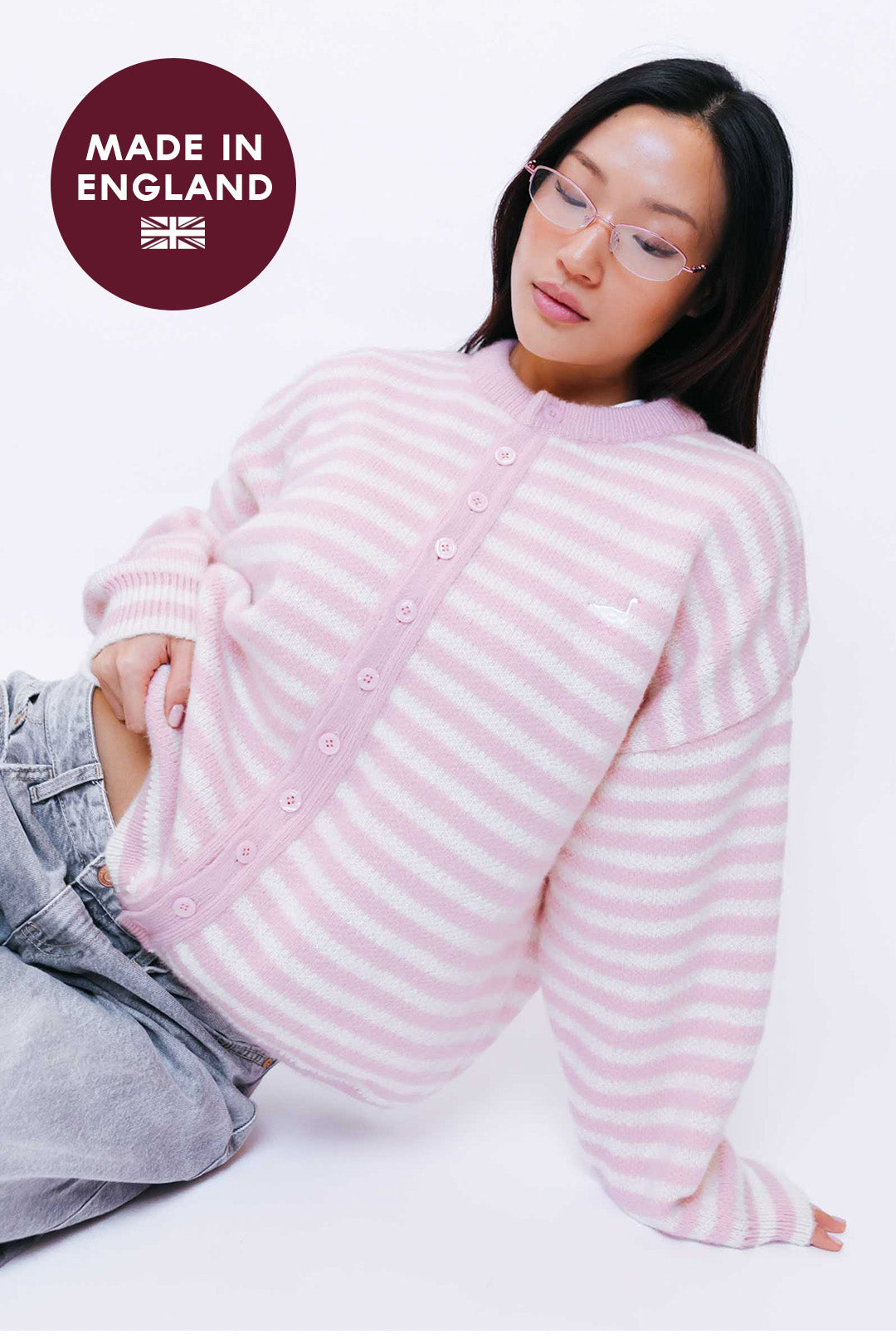 Knitted Goose Cardigan - Baby Pink