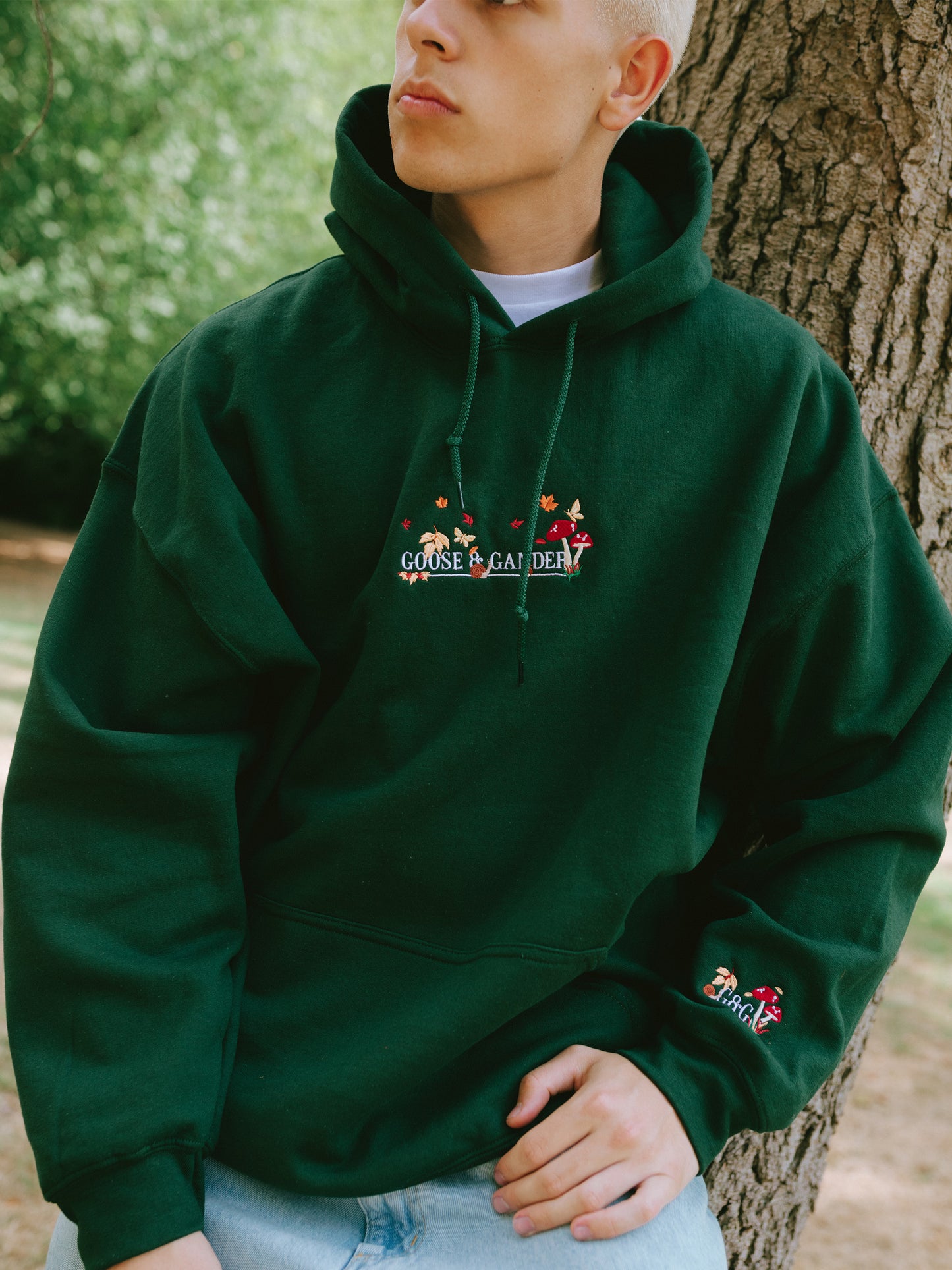 Woodland Embroidered Hoodie - Forest Green