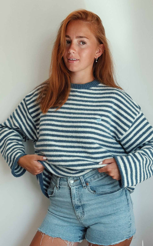 Goose Knitted Stripe Jumper – Denim Blue