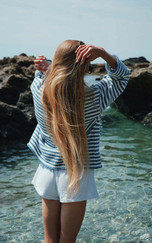 Goose Knitted Stripe Jumper – Denim Blue