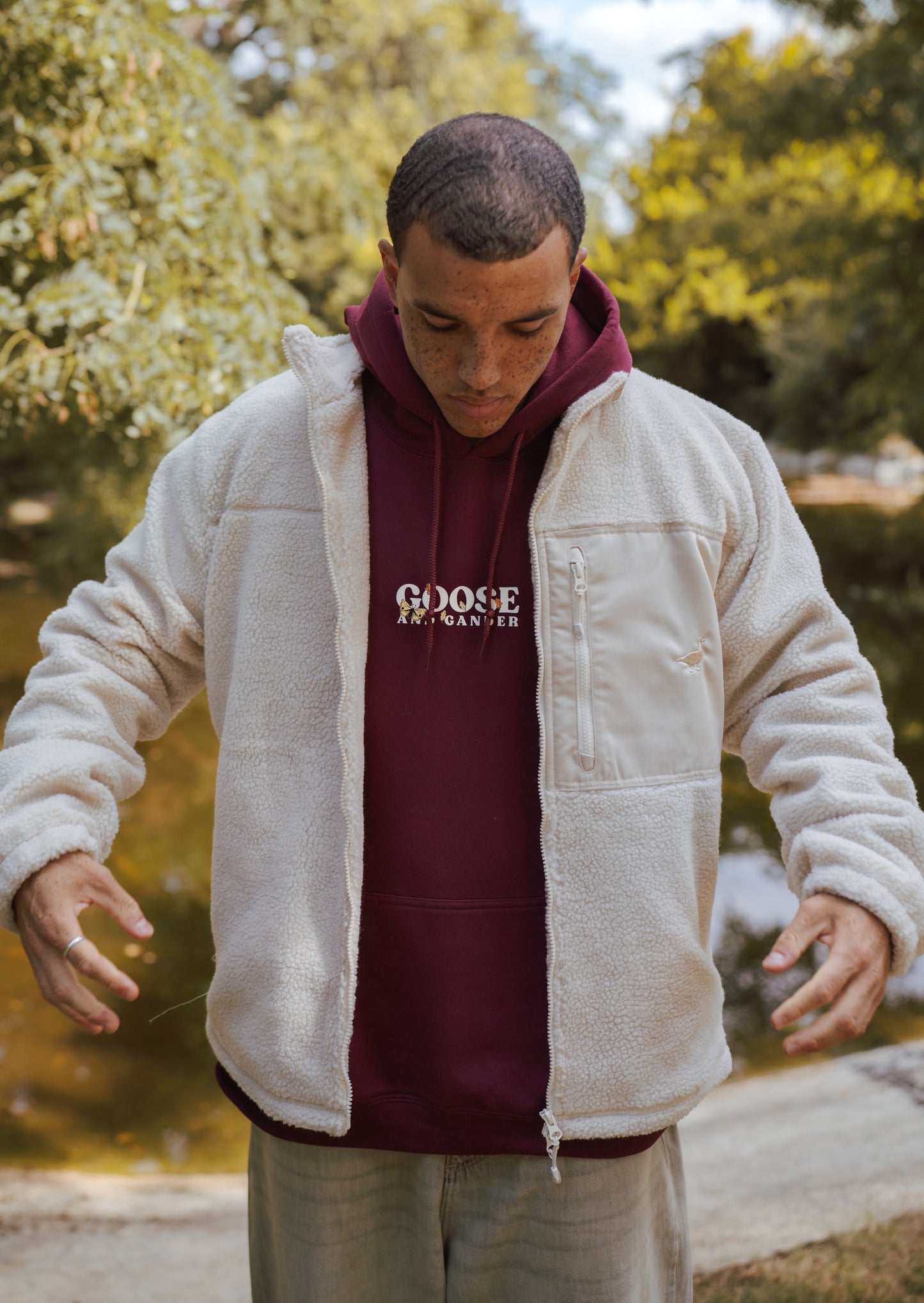 Unisex Goose Sherpa Fleece Jacket - Sand