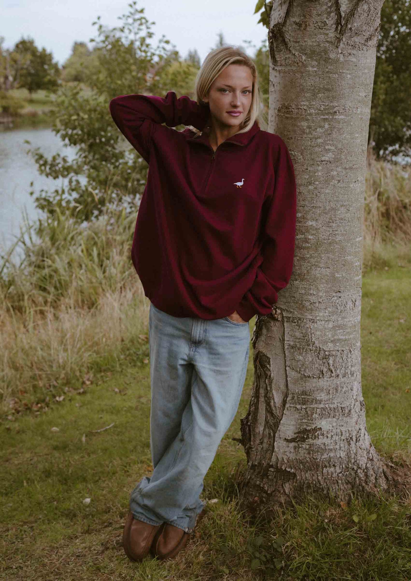 Unisex Goose 1/4 Zip Sweat - Burgundy