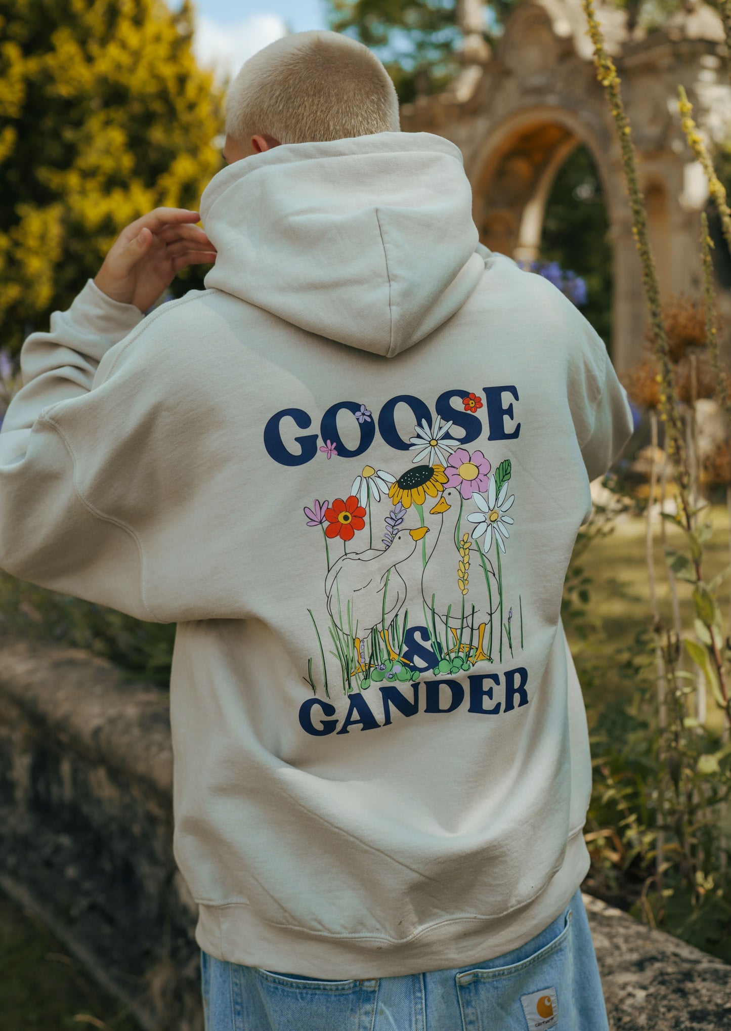 Unisex Wild Goose Printed Hoodie - Sand