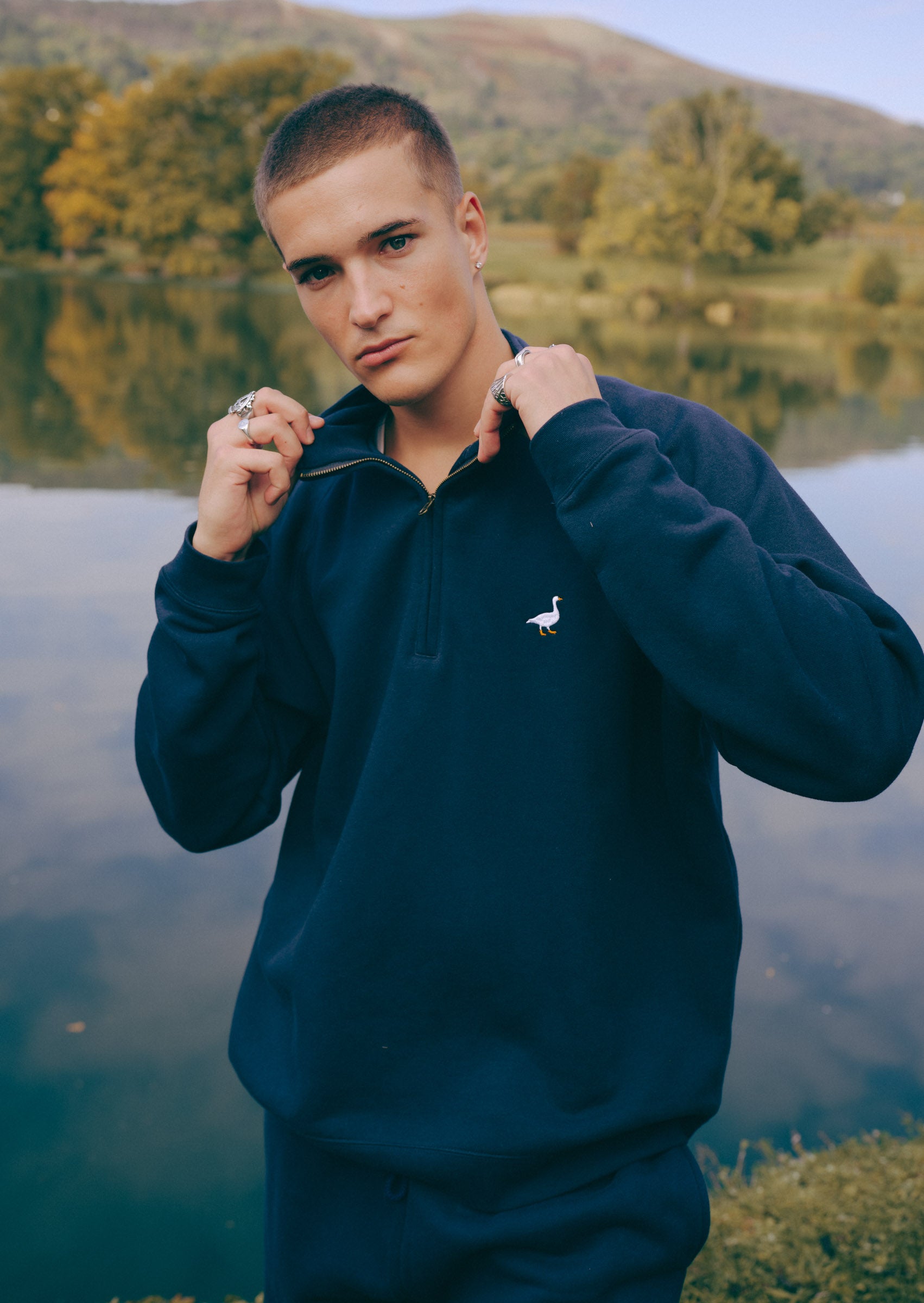 メンズウェア GOLFFICKERS G-sweat2026 NAVY M Premium Goose 1/4 Zip Sweat - Navy Blue – Goose & Gander