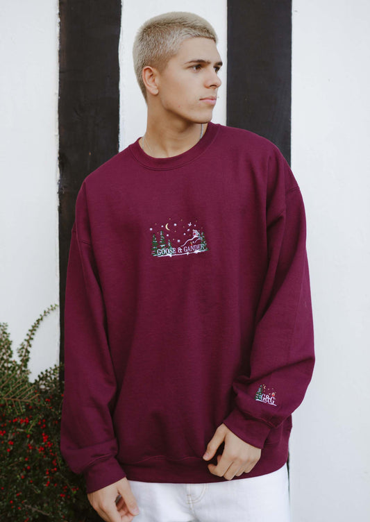 Unisex Nordic Embroidered Sweatshirt - Burgundy