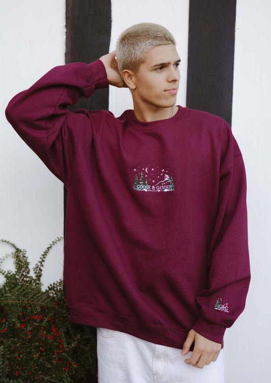 Unisex Nordic Embroidered Sweatshirt - Burgundy