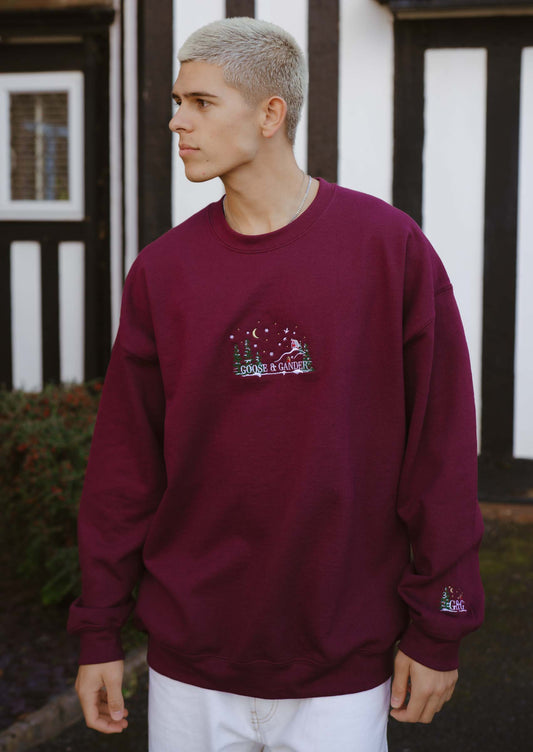Unisex Nordic Embroidered Sweatshirt - Burgundy