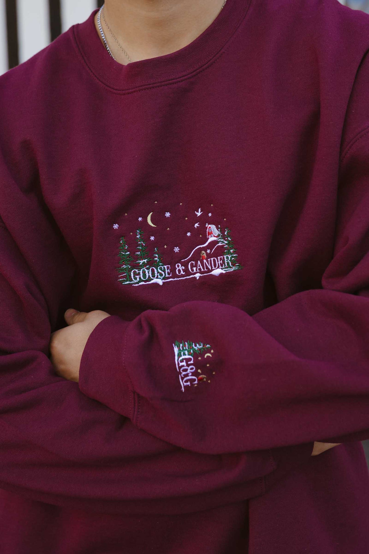 Unisex Nordic Embroidered Sweatshirt - Burgundy