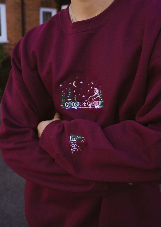 Unisex Nordic Embroidered Sweatshirt - Burgundy