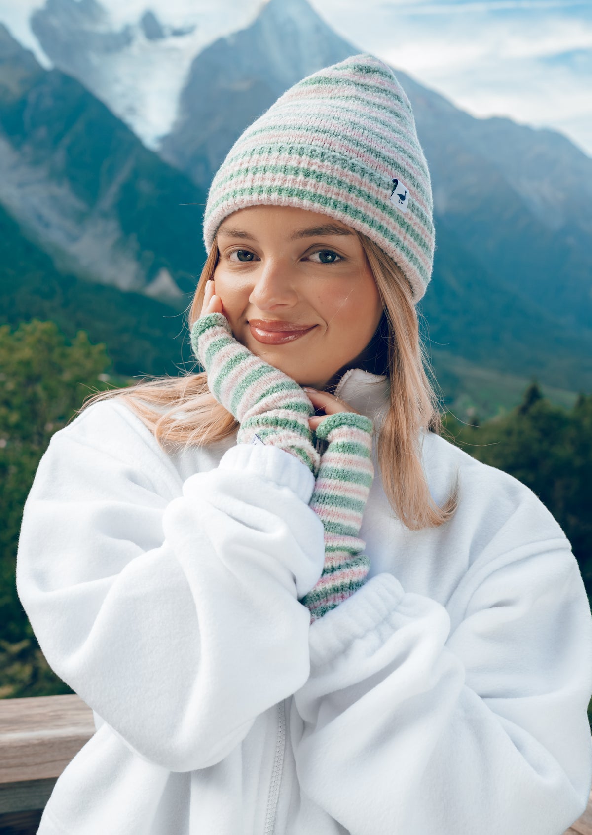 Knitted Beanie - Blush/Sage