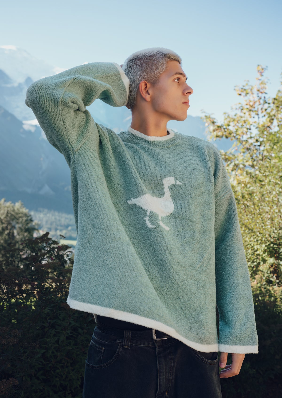 Knitted Goose Jumper - Sage