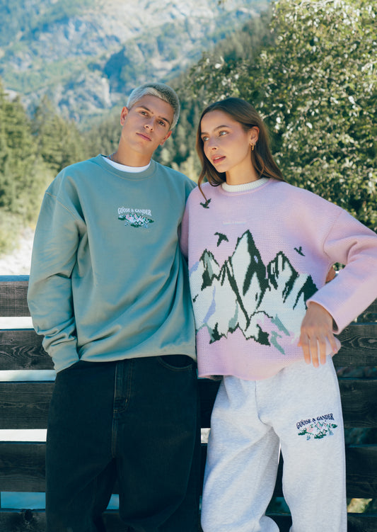 Mountain Embroidered Sweat - Dusky Green