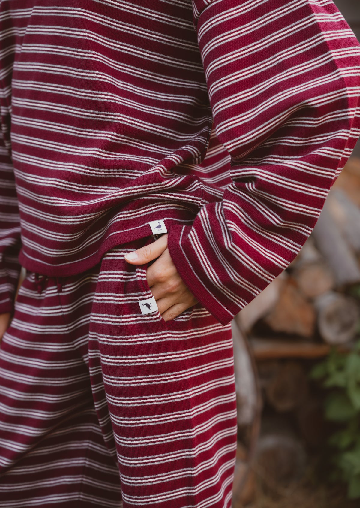 Knitted Striped Trousers - Burgundy