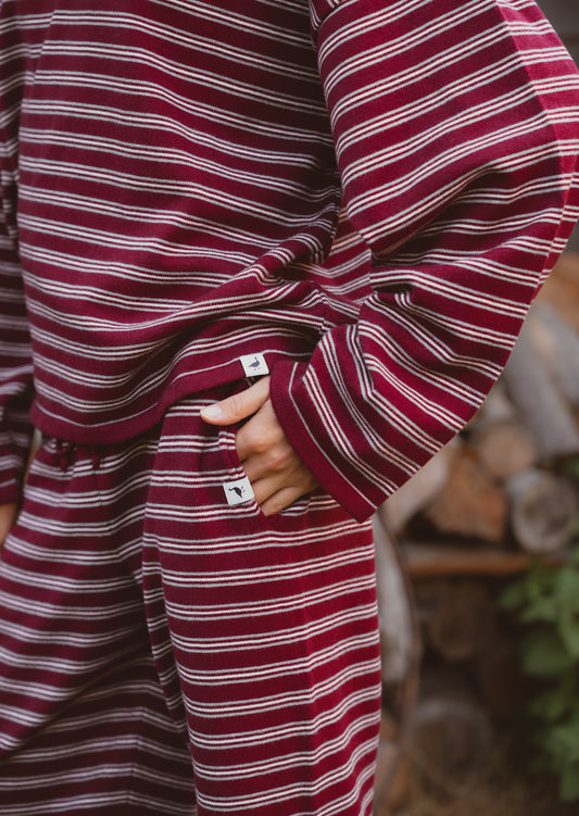 Knitted Striped Trousers - Burgundy
