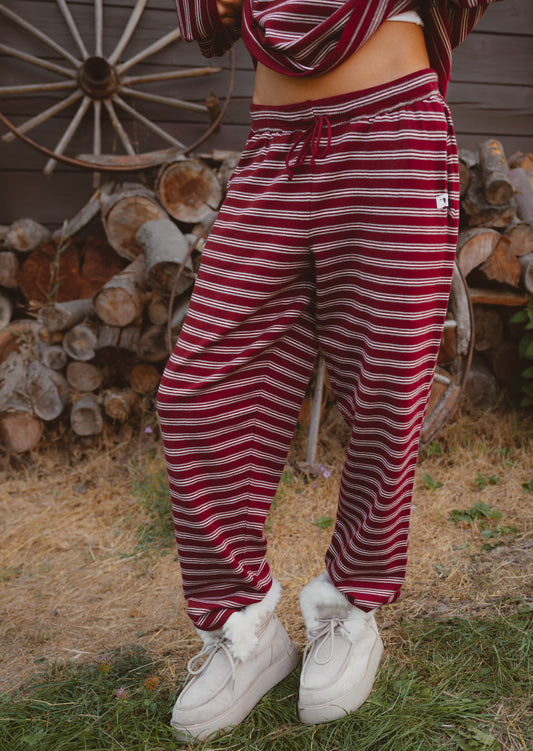Knitted Striped Trousers - Burgundy