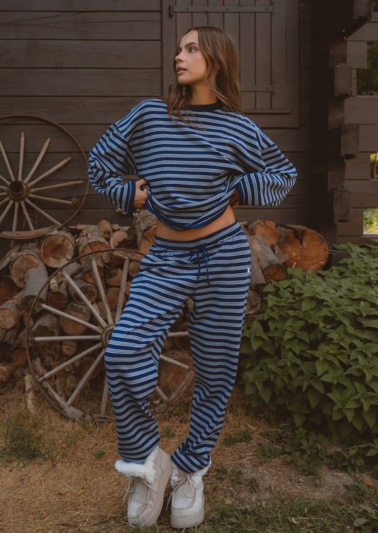 Knitted Striped Sweat - Navy