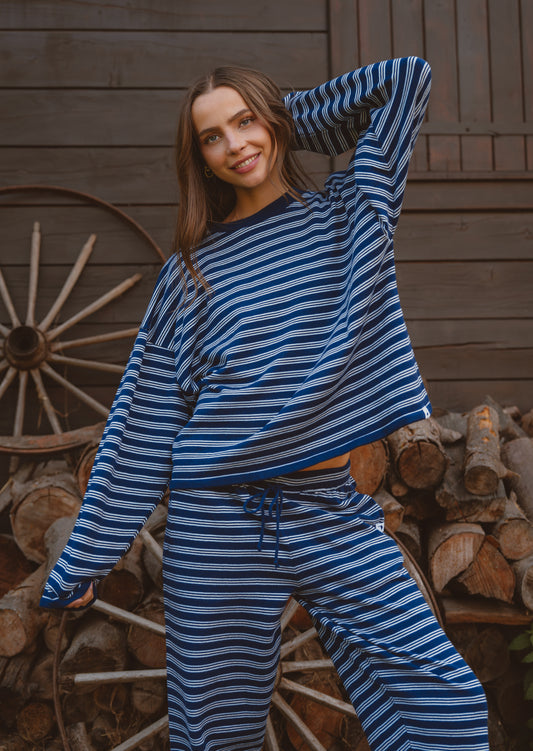 Knitted Striped Sweat - Navy