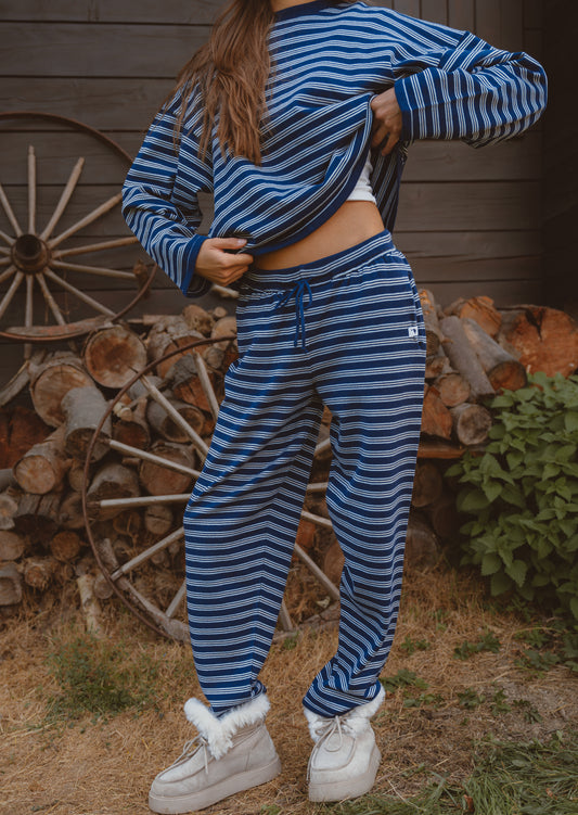 Knitted Striped Trousers - Navy