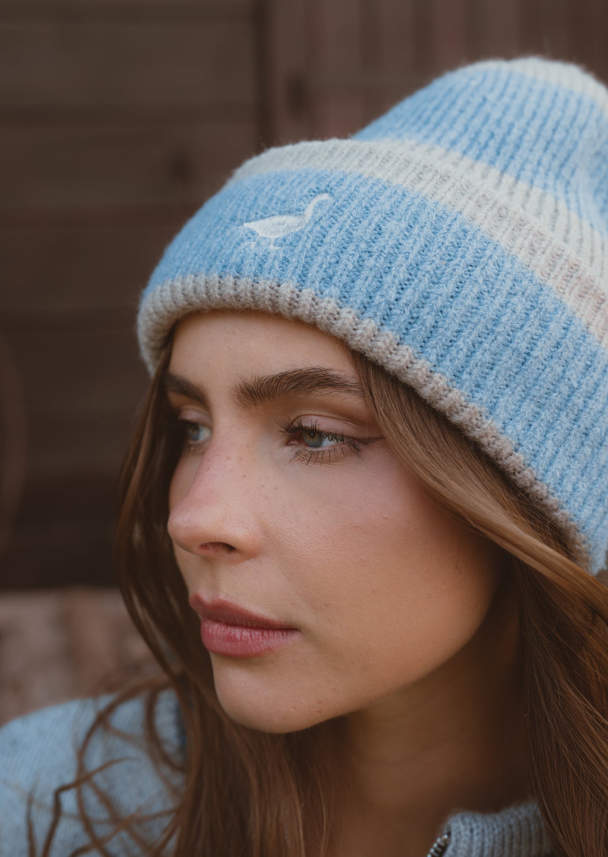 Striped Goose Beanie - Dusty Blue