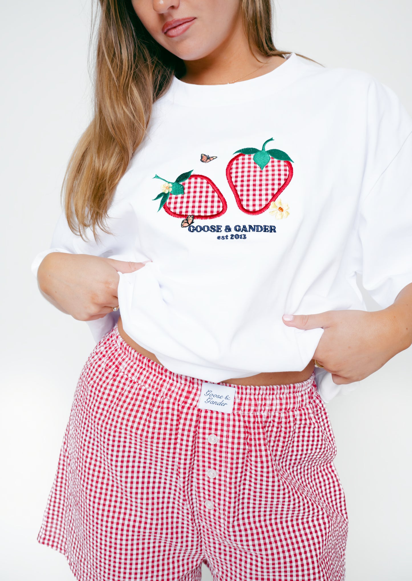 Strawberry Applique Heavy Weight Tee - White