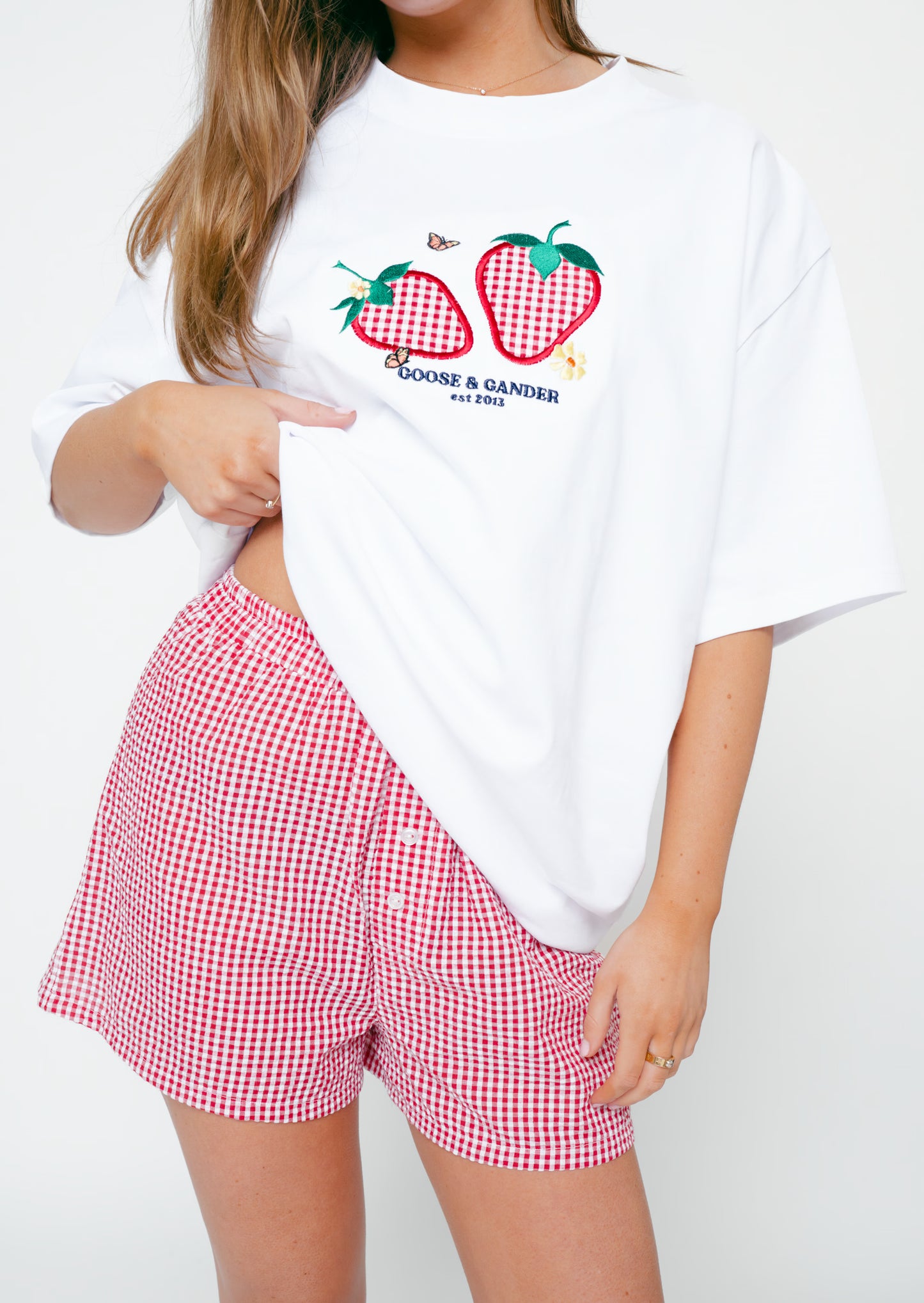 Strawberry Boyfriend Short - Red Gingham