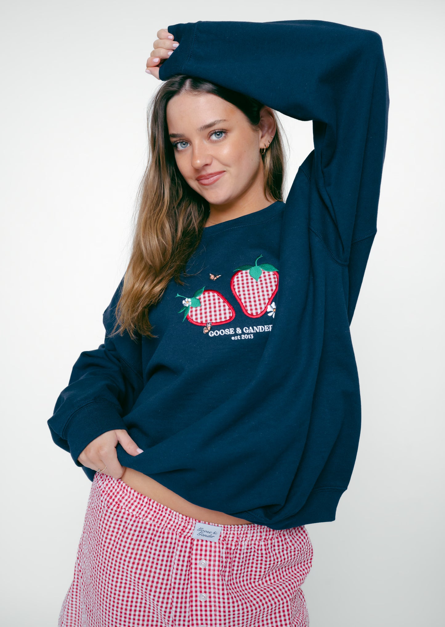 Strawberry Applique Sweatshirt - Navy