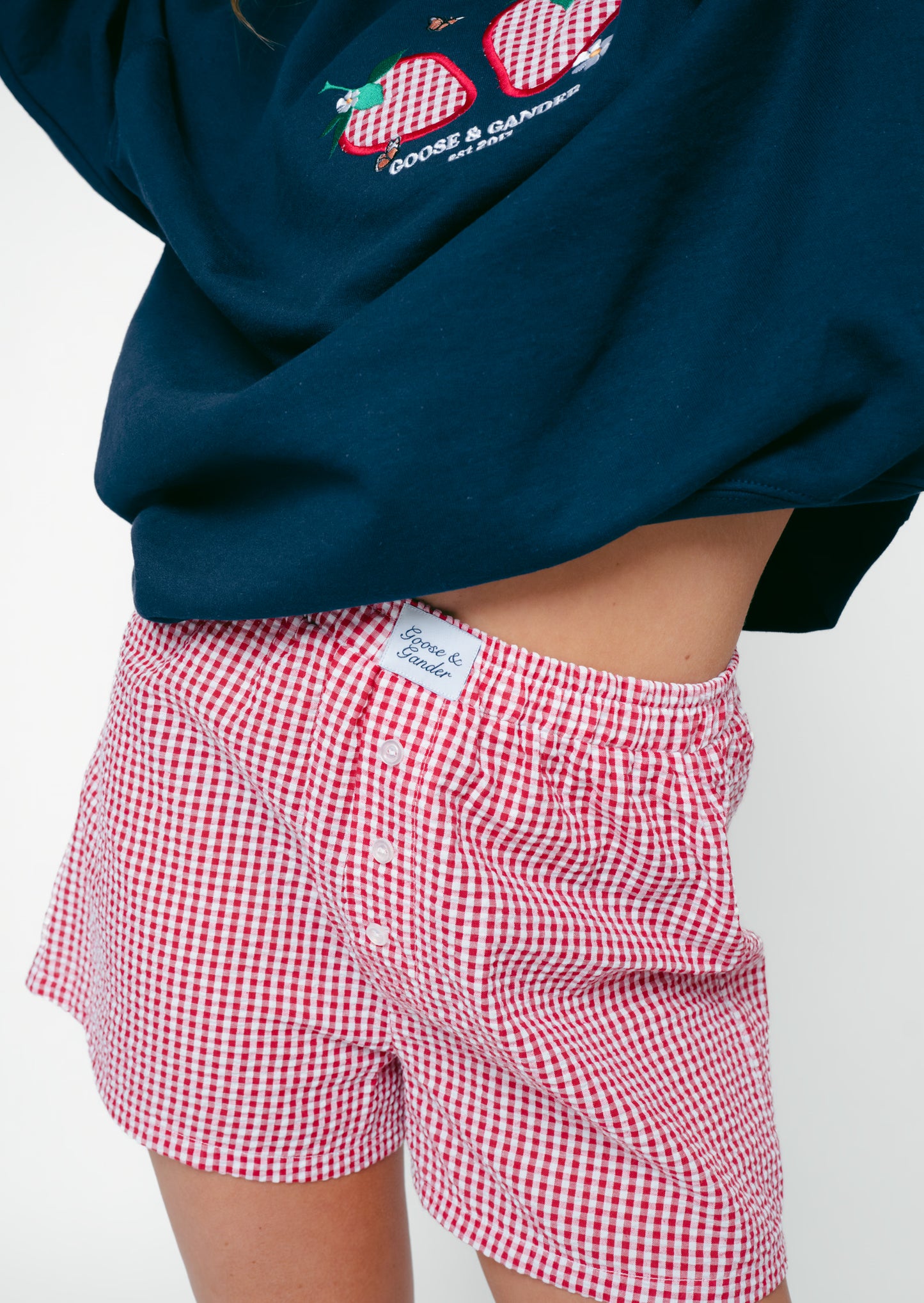 Strawberry Boyfriend Short - Red Gingham