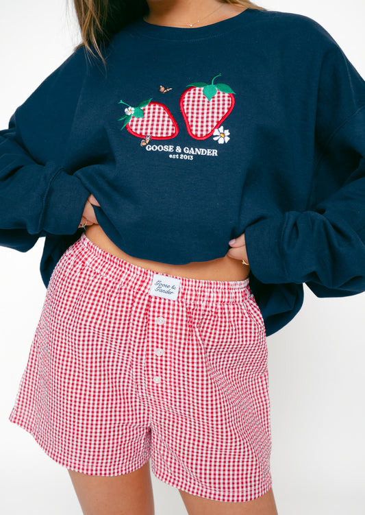Strawberry Applique Sweatshirt - Navy