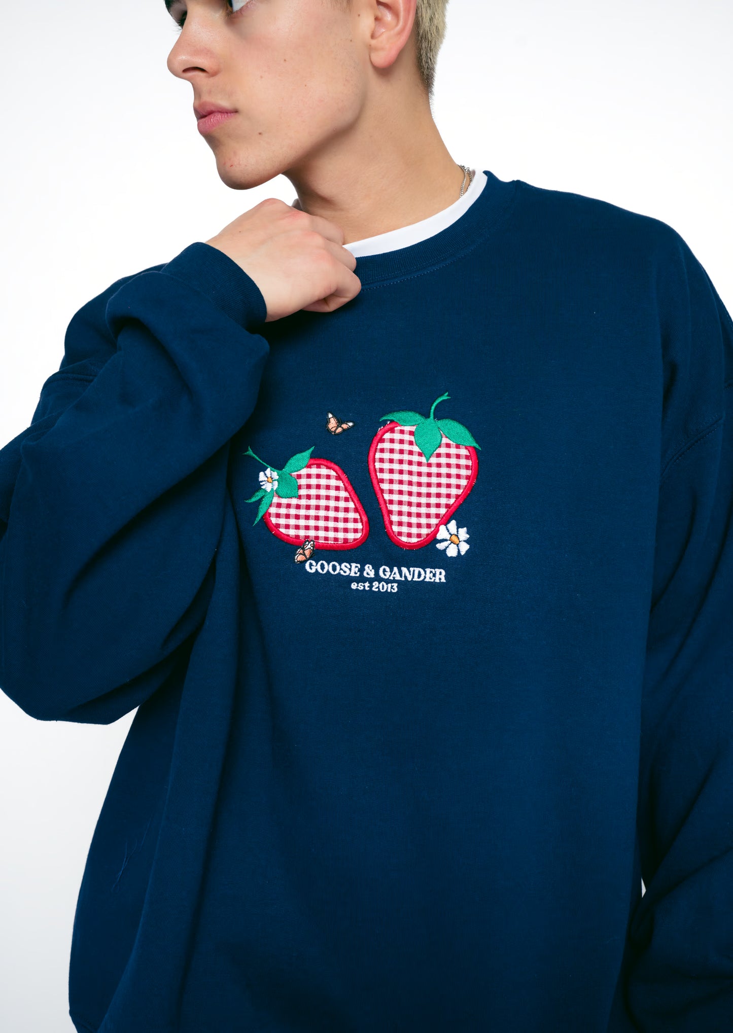 Strawberry Applique Sweatshirt - Navy